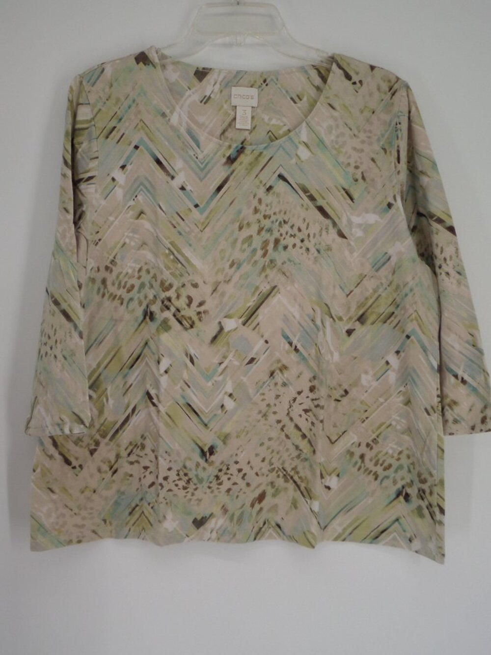 Chico's  Women's 3/4 Sleeve Fall Multi Color Print Top  Size 3 US XL